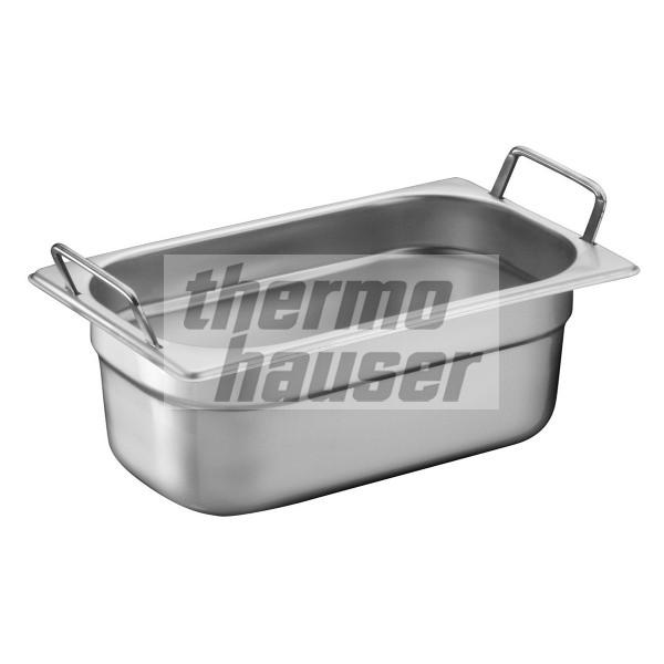 GN 1/4 container with foldable handles, stainless steel
