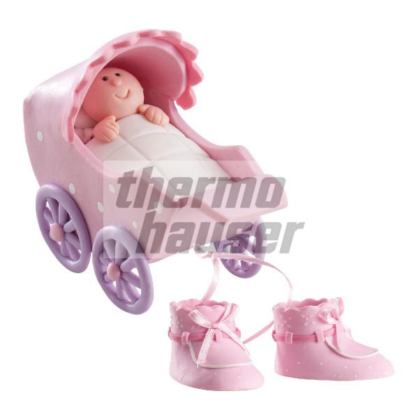 Tortenfigur Kinderwagen mit Babyschuhen, Mädchen